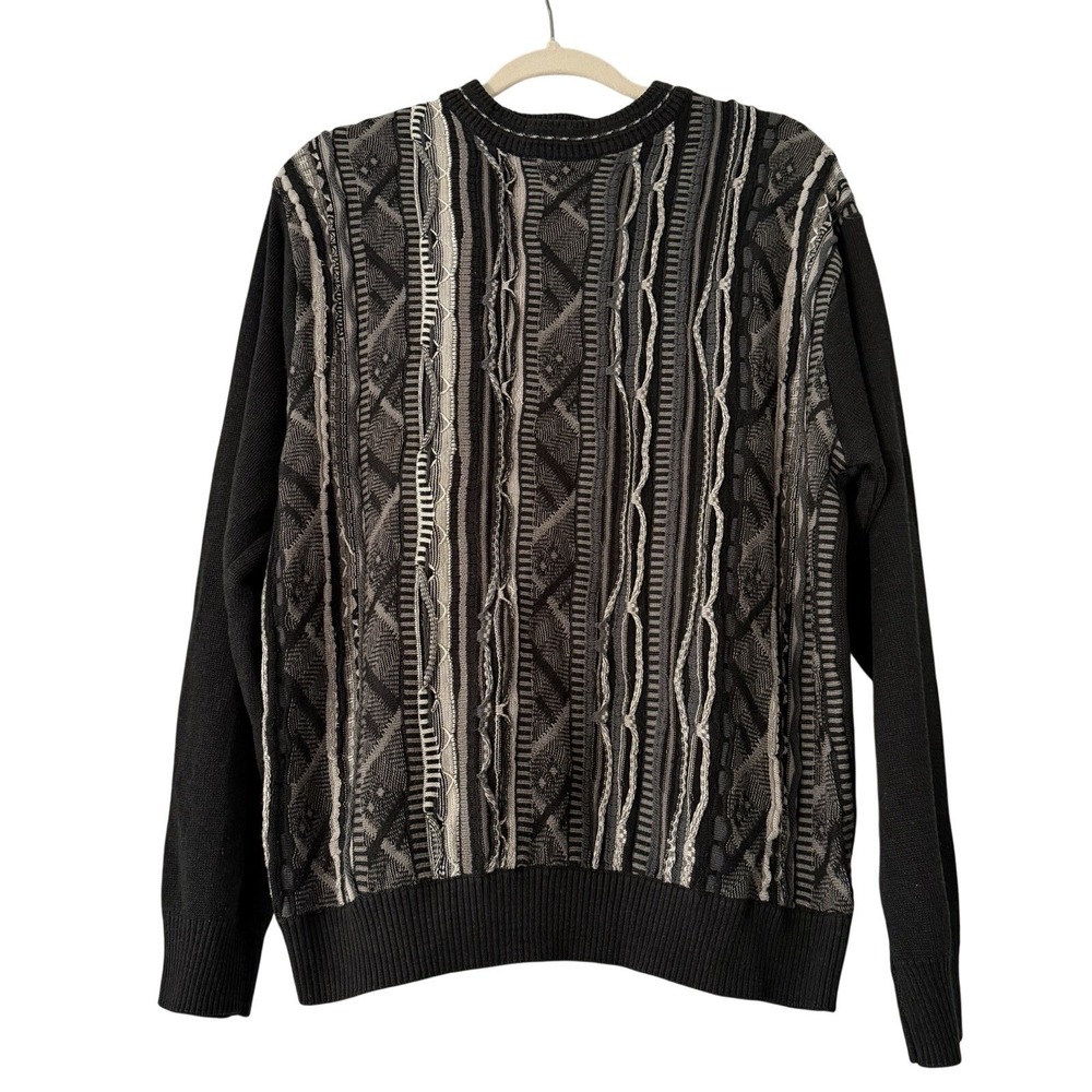 90s Y2K Gochu Ribbed Abstract 3D Knit Sweater Size M Black Tan Neutral Grandpa